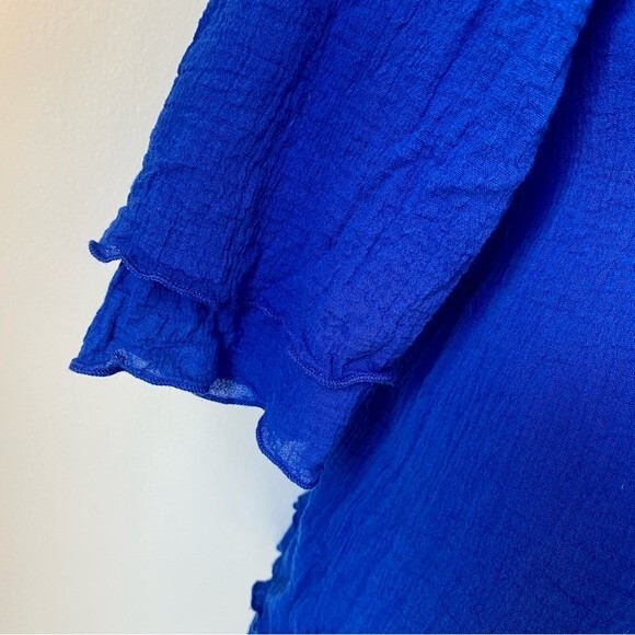 SOFT SURROUNDINGS Siesta Key Tunic Top Electric Blue Cotton Ruffle Tiered - Picture 7 of 10